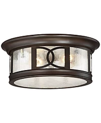 John Timberland Capistrano Mission Flush-Mount Outdoor Ceiling Light Fixture Oil Rubbed Bronze Drum 12" Seedy Glass Damp Rated Decor for Exterior Hous