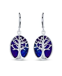 Bling Jewelry Large Oval Natural Stone Shell Lever Back Mother Of Pearl Family Tree Of Life Dangle Earrings .925 Sterling Silver