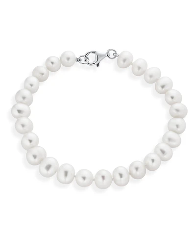 Bling Jewelry Classic Simple 7.5-8 Mm White Freshwater Cultured Pearl Hand Knotted Strand Bracelet Sterling Silver