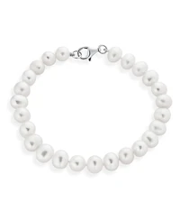 Bling Jewelry Classic Simple 7.5-8 Mm White Freshwater Cultured Pearl Hand Knotted Strand Bracelet Sterling Silver