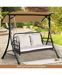 Slickblue 880LBS Wicker Hanging Porch Swing with Cushions-White