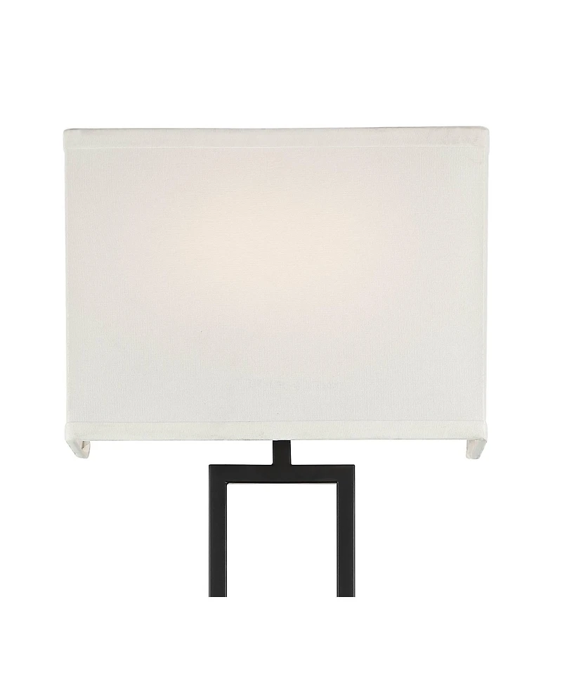 Possini Euro Design Portico Modern Wall Lamp Black Plug-in 11" Light Fixture Led White Linen Rectangular Shade for Bedroom Reading Living Room Ho