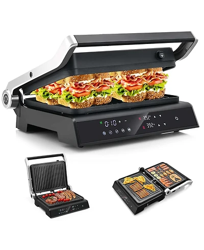 Electric Panini Press Grill Sandwich Maker with Led Display & Removable Drip Tray