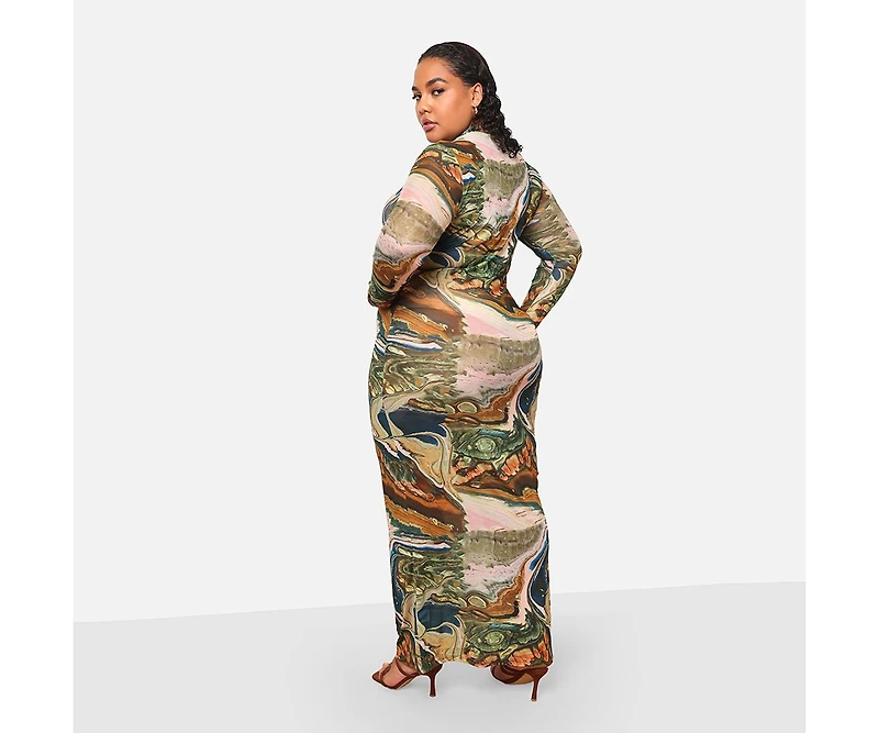 Rebdolls Plus Size Bali Mesh Abstract Print Maxi Boycon Dress