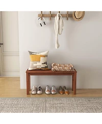 Patio Backless Bench 2-Seater Outdoor Dining Bench Solid Wood Garden Backyard