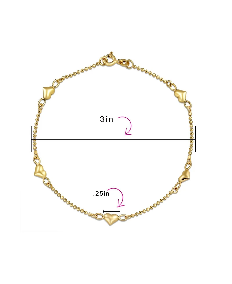 Bling Jewelry Multi Puff Station Hearts Charm Anklet Ankle Bracelet Beaded Ball Chain Rose Gold Vermeil Sterling Silver 9 Inch Flexible