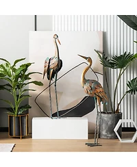 Slickblue Set of 2 Crane Garden Statues Standing Metal Crane Sculptures Bird