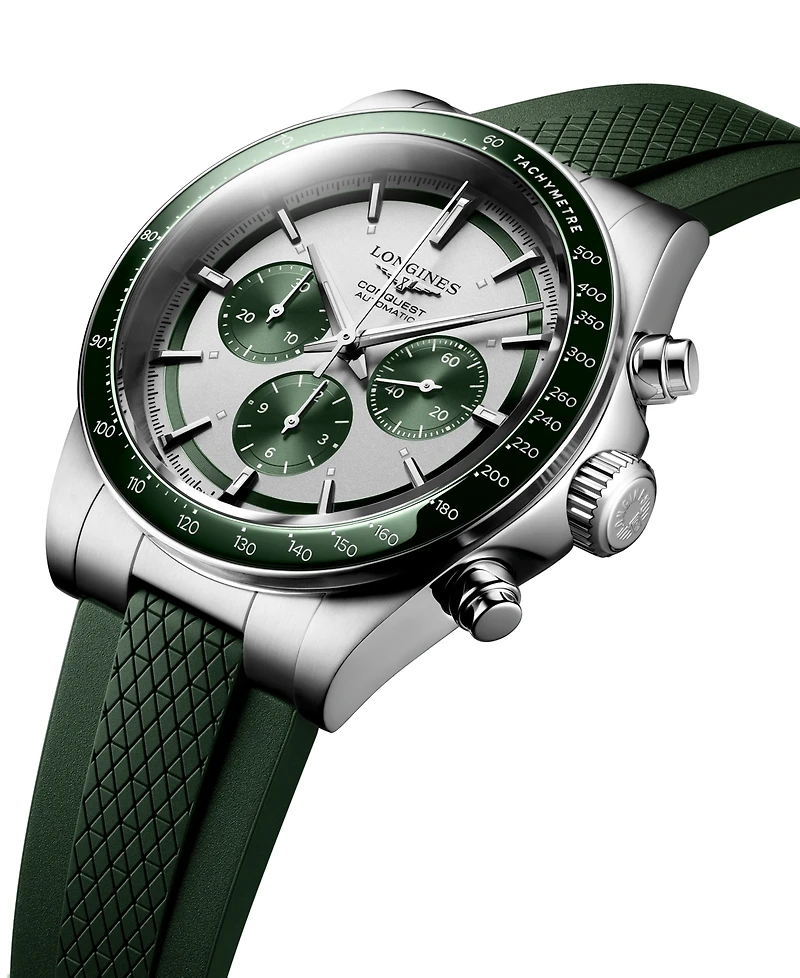 Longines Men's Swiss Automatic Chronograph Conquest Rubber Strap Watch 42mm