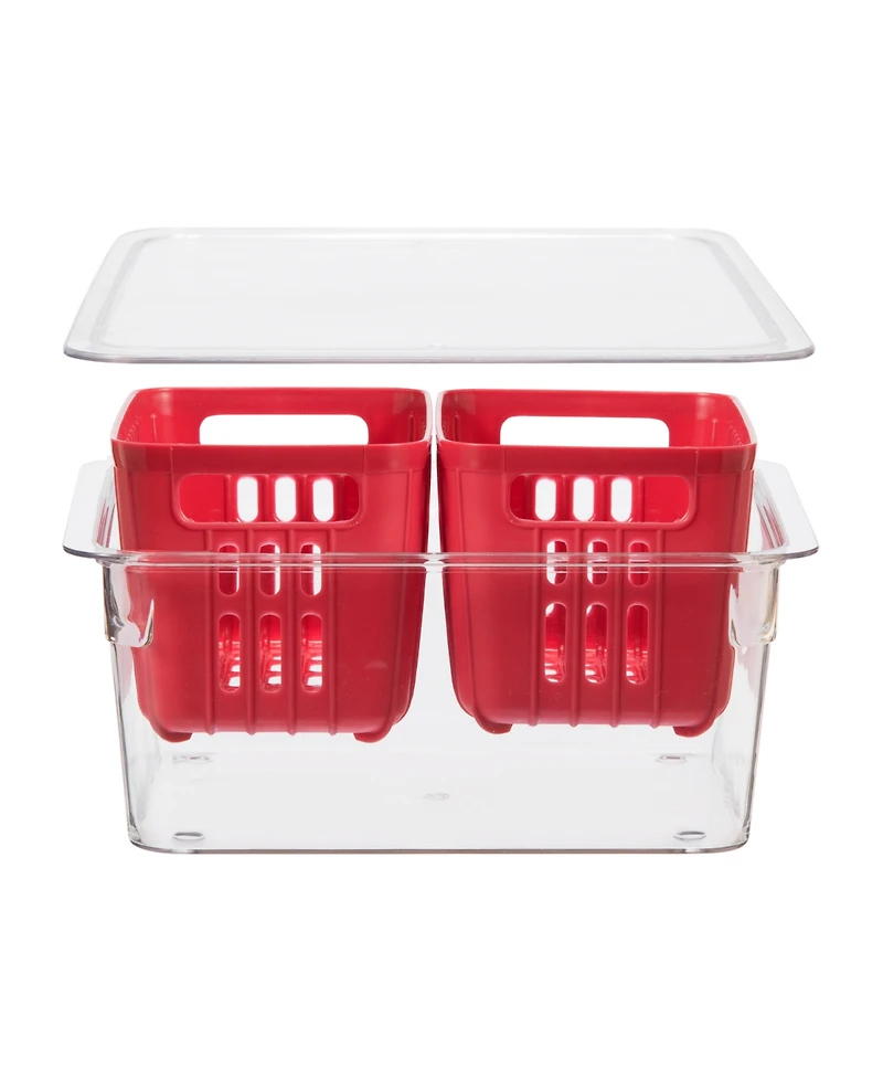 Oggi 8.75" x 6.75" x 3.75" Berry Container for Fridge - Double Colander Basket