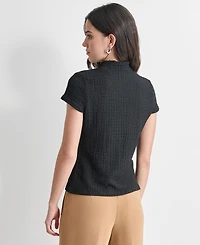 Dkny Women's Puckered Knit Mock Neck Cap-Sleeve Top