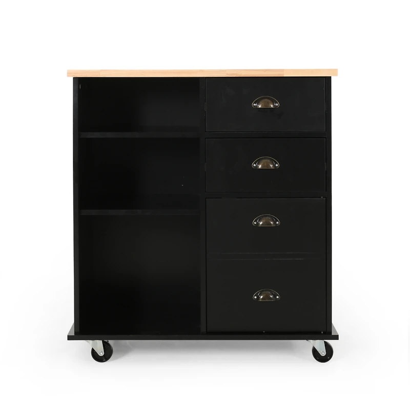 Streamdale Contemporary Kitchen Cart with Rubberwood Top