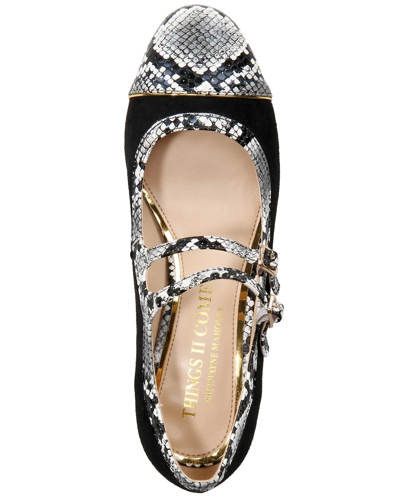 Things Ii Come Women's Mela Luxurious Round-Toe Mary-Jane Block-Heel Pumps