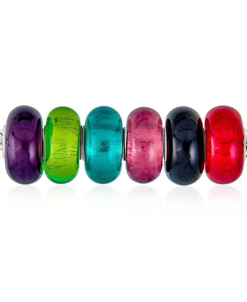 Bling Jewelry Mixed Spacer Set Of Bundle Translucent Colorful Metallic Foil Jewel Tones Multi Color Murano Glass Charm Bead Sterling Silver Core Fits