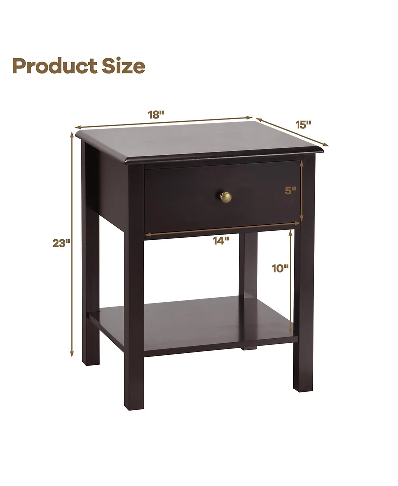 Sugift Nightstand End Table with Drawer and Shelf