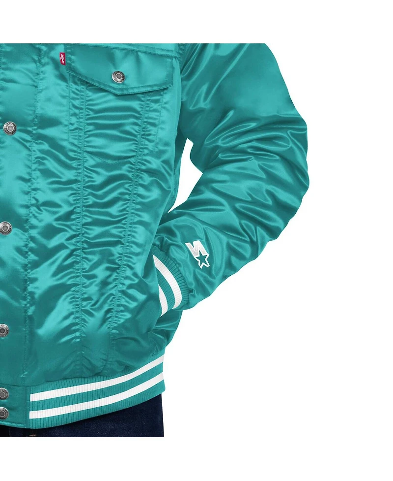 Levi's x Starter Men's Aqua Miami Dolphins Silver Tab Trucker Full-Snap Jacket