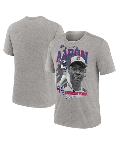 Nike Men's Hank Aaron Heather Gray Atlanta Braves Cooperstown Collection Player Local T-Shirt