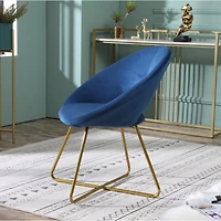 Simplie Fun Blue Silky Velvet Upholstered Accent Chair with Gold Tone Finished Base