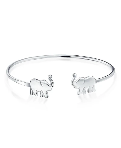 Bling Jewelry Minimalist Thin Delicate Zoo Animal Lucky Good Luck Elephant Bangle Cuff Bracelet Sterling Silver