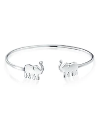 Bling Jewelry Minimalist Thin Delicate Zoo Animal Lucky Good Luck Elephant Bangle Cuff Bracelet Sterling Silver