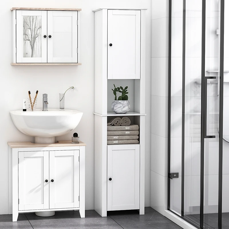 67” Wooden Tall Free Sding Sd Alone Bathroom Linen Tower Storage Cabinet