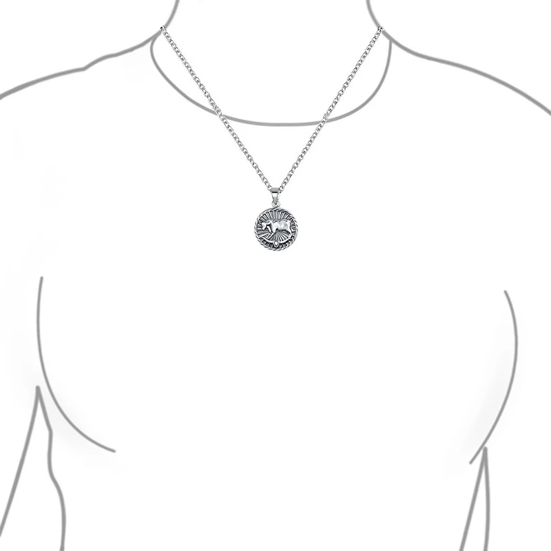 Bling Jewelry Taurus Zodiac Sign Round Medallion Pendant Necklace Sterling Silver