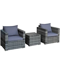 Gymax 3PCS Rattan Patio Conversation Set Outdoor Furniture Set w/ Table Cushion