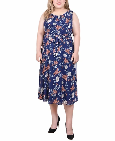 Ny Collection Plus Size Sleeveless Chiffon Belted Dress