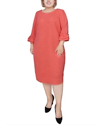 Ny Collection Plus 3/4 Length Sleeve Textured Knit Dress
