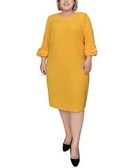 Ny Collection Plus 3/4 Length Sleeve Textured Knit Dress