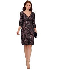 Adrianna Papell Women's V-Neck 3/4-Sleeve Sheath Dress
