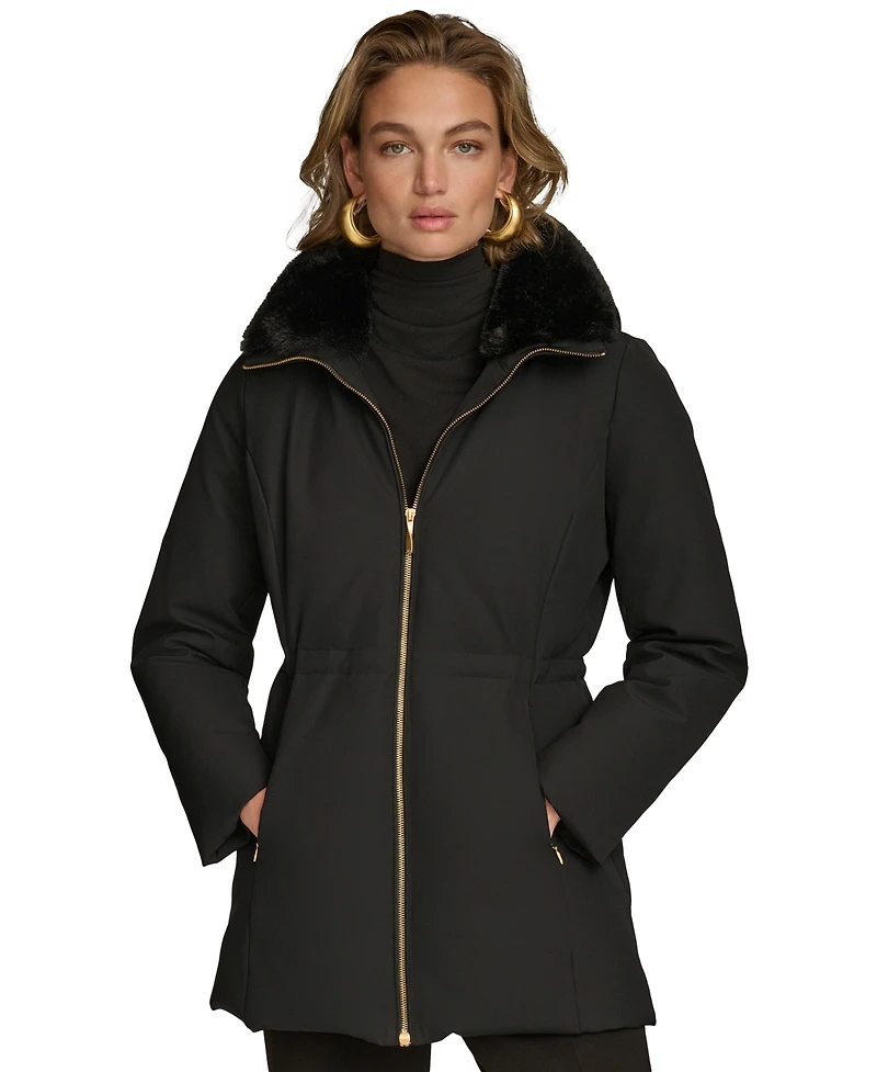 Donna Karan New York Women's Faux-Fur-Collar Short Puffer Coat
