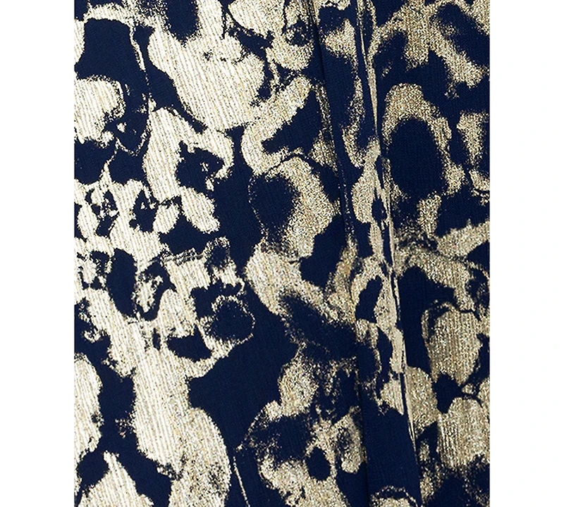 Betsy & Adam Plus V-Neck Foil Mesh A-Line Dress