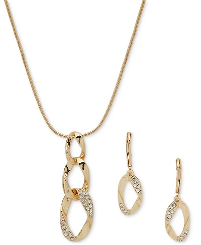 Anne Klein Gold-Tone Pave Link Pendant Necklace & Drop Earrings Set