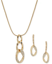 Anne Klein Gold-Tone Pave Link Pendant Necklace & Drop Earrings Set
