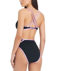 Red Carter Womens Contrast Trim Bralette Bikini Top Bottoms