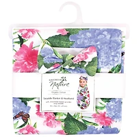 Touched by Nature Girls Organic Cotton Swaddle Blanket and Headband or Cap