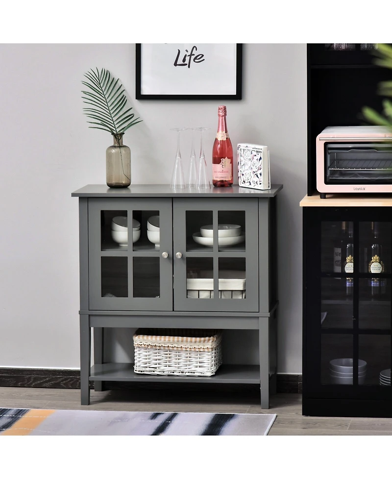 Homcom Wood Sturdy Living Room Storage Table Sideboard Buffet with Window Pane Doors