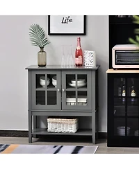 Homcom Wood Sturdy Living Room Storage Table Sideboard Buffet with Window Pane Doors