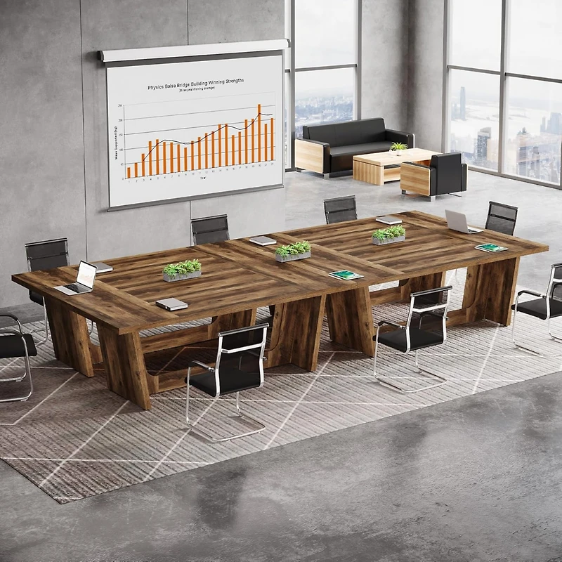 Tribesigns 13FT Conference Room Table: Large Rectangular Meeting Seminar Table for 12-16 People, Wood Long Training Table with Heavy-Duty Frame, Busin