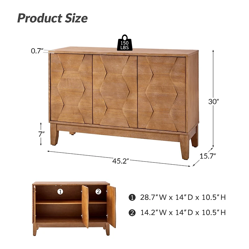 Hulala Home Glenda Contemporary 45'' Wide Sideboard with Adjustable Solid Wood Legs