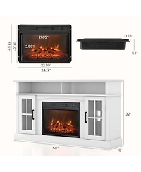 58" Fireplace Tv Stand with 1400W Electric Fireplace for TVs up to 65 Inches