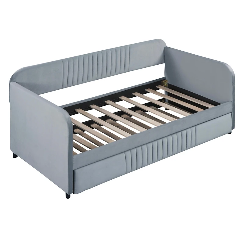 Streamdale Upholstered Daybed Sofa Bed Twin Size With Trundle Bed And Wood Slat