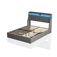 Streamdale Furniture Light Grey Bed Frame with Led and Storage Drawers