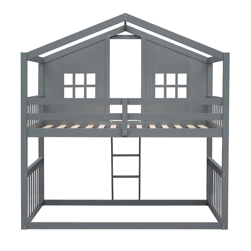 Streamdale Twin Over House Bunk Bed With Ladder, Wood