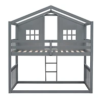 Streamdale Twin Over House Bunk Bed With Ladder, Wood