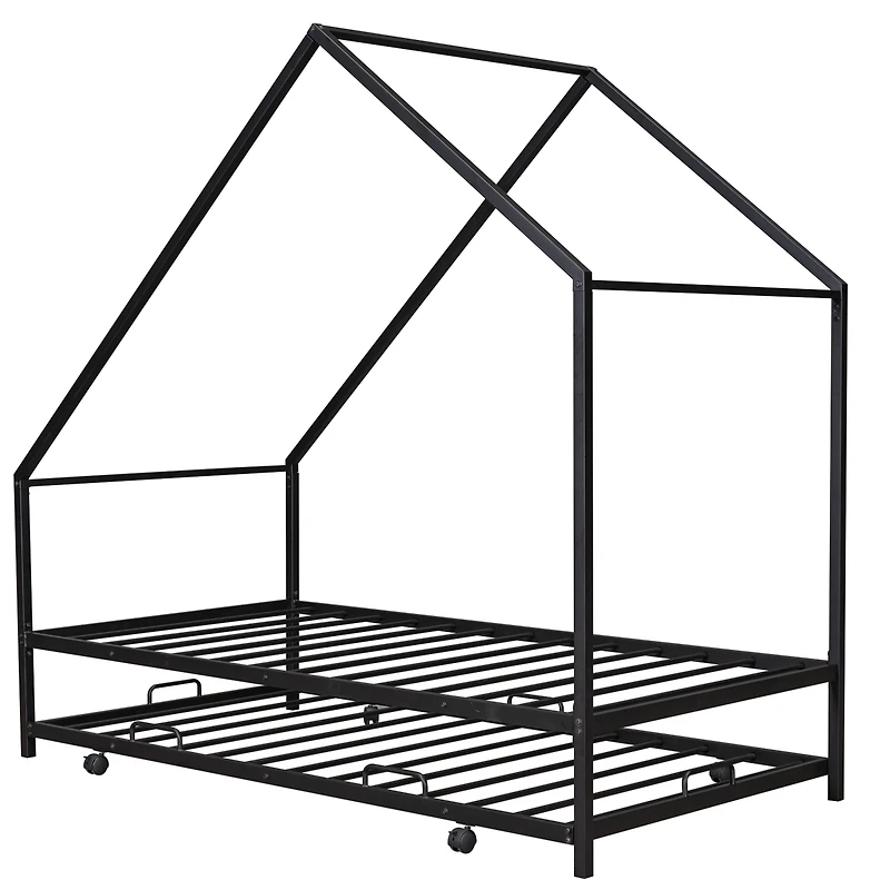 Streamdale Metal House Bed With Trundle, Twin Size House Bed