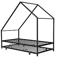 Streamdale Metal House Bed With Trundle, Twin Size House Bed