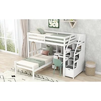 Streamdale Twin Loft Bed with Stairs, Desk, Storage