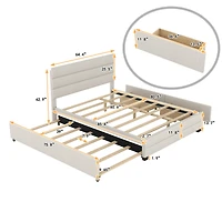 Streamdale Queen Upholstered Platform Bed With Twin Size Trundle And Two Drawers
