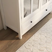 Streamdale Buffet Storage Cabinet With Double Glass Doors And Unique Bell Handle
